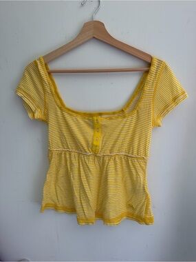 BDG Yellow Striped Square Neck Peplum Crop Top